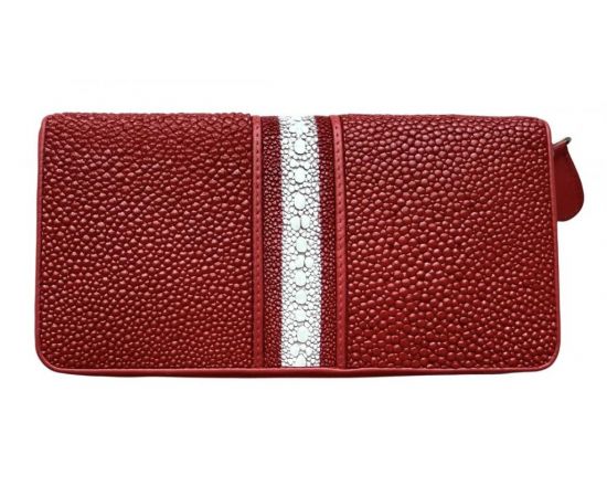 Придбати Кошелек женский красный на молнии с белой полоской из натуральной кожи ската Ekzotic leather stw30_5, image , характеристики, відгуки