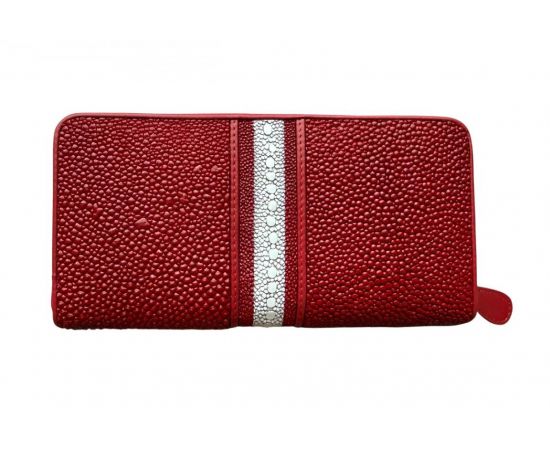Придбати Кошелек женский красный на молнии с белой полоской из натуральной кожи ската Ekzotic leather stw30_5, image , зображення 2, характеристики, відгуки