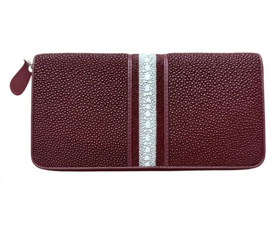 Придбати Кошелек женский на молнии бордовый с белой полоской из кожи ската Ekzotic leather stw30_6, image , характеристики, відгуки
