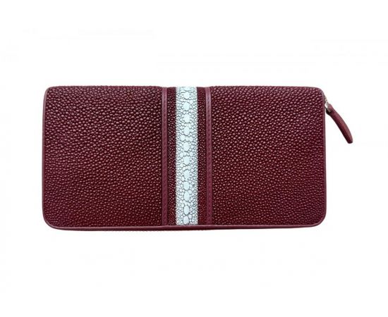Придбати Кошелек женский на молнии бордовый с белой полоской из кожи ската Ekzotic leather stw30_6, image , зображення 2, характеристики, відгуки