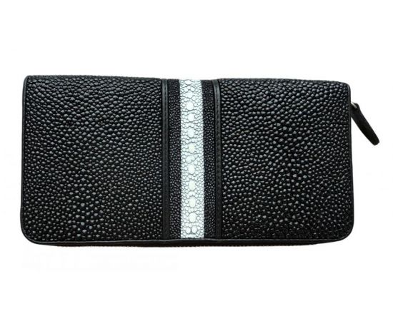 Придбати Кошелек портмоне на молнии из натуральной кожи ската черный с белой полоской Ekzotic leather stw30_7, image , характеристики, відгуки