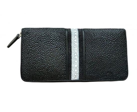 Придбати Кошелек портмоне на молнии из натуральной кожи ската черный с белой полоской Ekzotic leather stw30_7, image , зображення 2, характеристики, відгуки