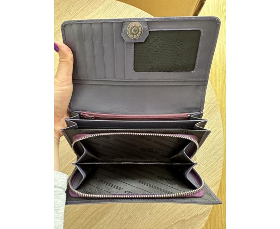 Купить Кошелек женский из натуральной кожи фиолетовый ската с белой полоской., фото , изображение 4, характеристики, отзывы
