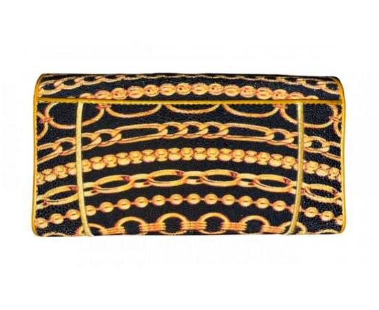Придбати Кошелек женский из натуральной кожи ската черный золотые цепочки Ekzotic leather stw8, image , зображення 2, характеристики, відгуки
