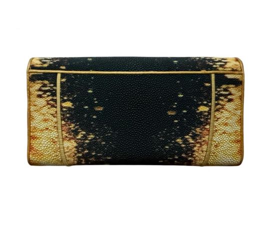 Придбати Кошелек женский из натуральной кожи ската черный с золотистым Ekzotic leather stw9, image , зображення 2, характеристики, відгуки
