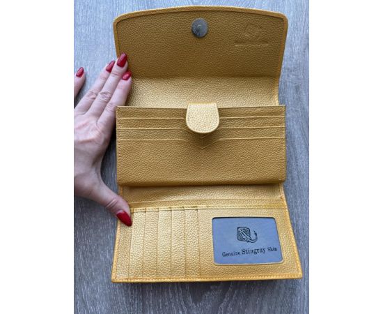 Придбати Кошелек женский из натуральной кожи ската черный с золотистым Ekzotic leather stw9, image , зображення 3, характеристики, відгуки
