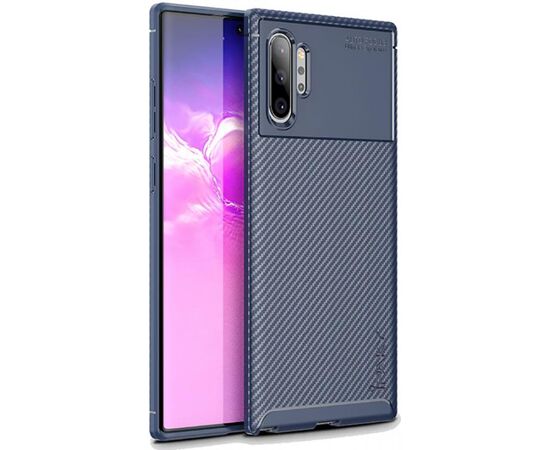 Придбати Чехол-накладка Ipaky Carbon Fiber Series/Soft TPU Case Samsung Galaxy Note 10+ Navy Blue, image , характеристики, відгуки