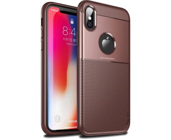 Придбати Чехол-накладка Ipaky Shield Series/Elegant Grid Design TPU Hybrid Case Apple iPhone X Brown, image , характеристики, відгуки