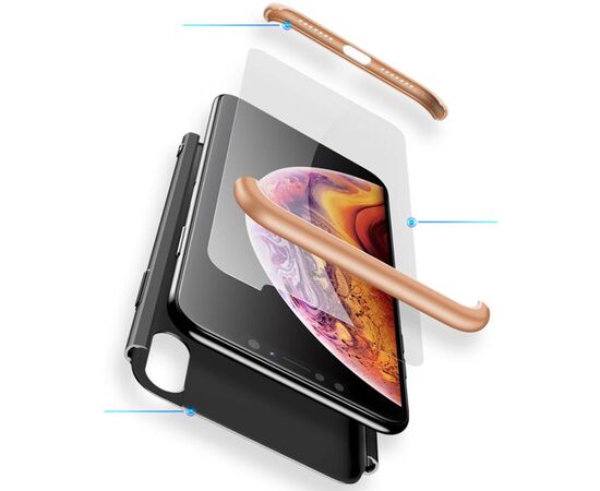 Придбати Чехол-накладка GKK 3 in 1 Hard PC Case Apple iPhone XS Gold/Black, image , зображення 2, характеристики, відгуки