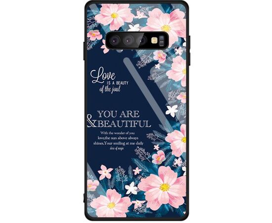 Придбати Чехол-накладка TOTO Glass Fashionable Case Samsung Galaxy S10 Flower on Blue, image , характеристики, відгуки