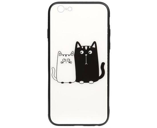 Придбати Чехол-накладка TOTO Cartoon Print Glass Case Apple iPhone 6/6s Cats White/Black, image , характеристики, відгуки