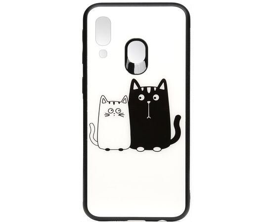 Придбати Чехол-накладка TOTO Cartoon Print Glass Case Samsung Galaxy A40 Cats White/Black, image , характеристики, відгуки