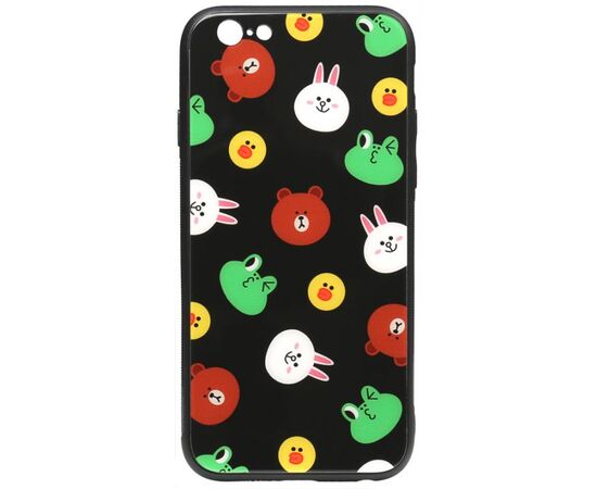 Придбати Чехол-накладка TOTO Cartoon Print Glass Case Apple iPhone 6/6s Line friends Black, image , характеристики, відгуки