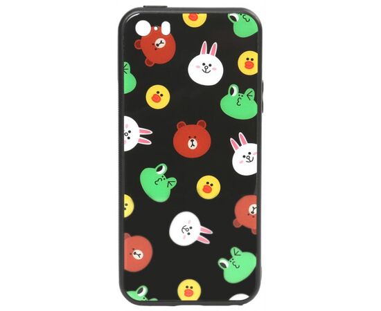 Придбати Чехол-накладка TOTO Cartoon Print Glass Case Apple iPhone SE/5s/5 Line friends Black, image , характеристики, відгуки