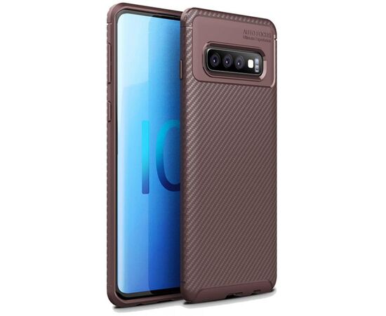 Придбати Чехол-накладка Ipaky Carbon Fiber Series/Soft TPU Case Samsung Galaxy S10 Brown, image , характеристики, відгуки