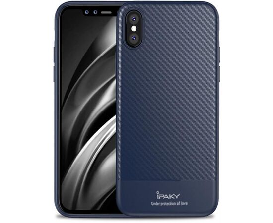 Купить Чехол-накладка Ipaky Carbon Fiber Series/TPU Case With Carbon Fiber Apple iPhone XS Blue, фото , характеристики, отзывы