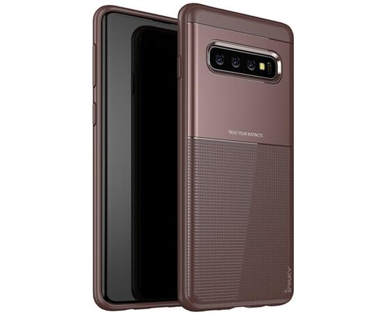 Купить Чехол-накладка Ipaky Shield Series/Elegant Grid Design TPU Hybrid Case Samsung Galaxy S10+ Brown, фото , характеристики, отзывы