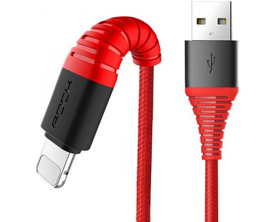 Придбати Кабель Rock Hi-Tensile lightning Charge & Sync round Cable 1,2M Red, image , характеристики, відгуки