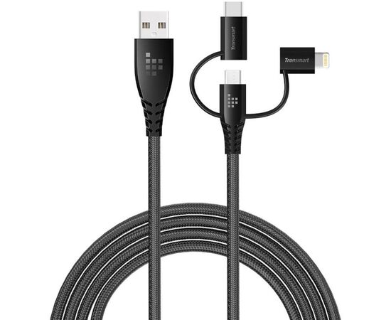 Купить Кабель Tronsmart LAC10 Lightning MicroUSB Type-C Universal 3in1 Cable Grey, фото , характеристики, отзывы