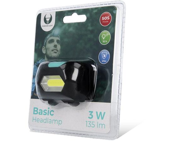 Придбати Фонарь налобный Forever Light Basic COB 3W 135lm 3 x AAA Black, image , характеристики, відгуки