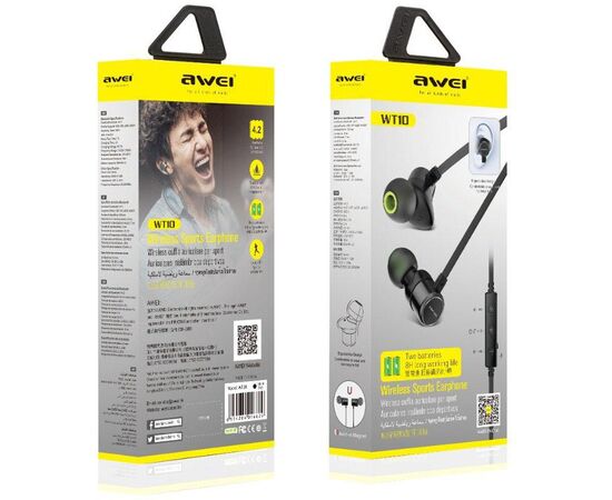 Купить Наушники AWEI WT10 Bluetooth Earphones Black, фото , изображение 2, характеристики, отзывы