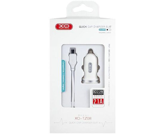 Купить Автомобильное зарядное устройство XO TZ08 2.1A/2 USB Type-C Cable White, фото , изображение 2, характеристики, отзывы