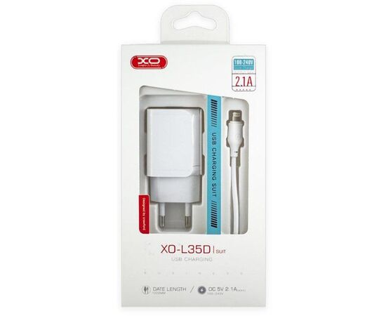 Купить Сетевое зарядное устройство XO L35D 2.1A/2USB Lightning  Cable White, фото , изображение 2, характеристики, отзывы