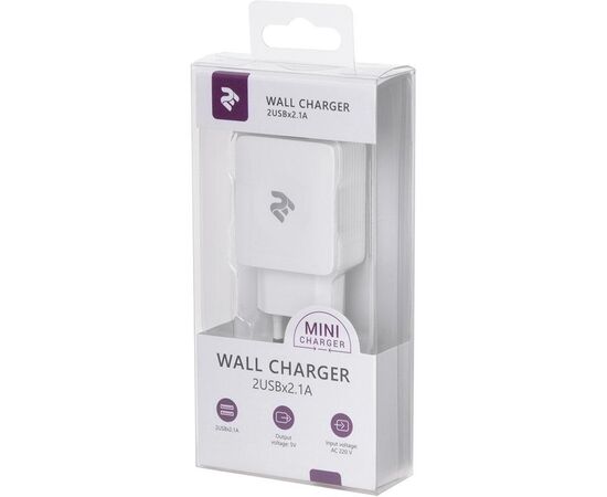 Придбати Сетевое зарядное устройство 2Е Wall Charger 2xUSB 2.1A White, image , зображення 4, характеристики, відгуки