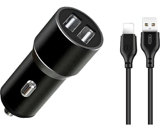 Придбати Автомобильное зарядное устройство XO TZ09 2.4A/2 USB Lightning Cable Black, image , характеристики, відгуки