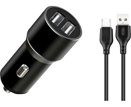 Придбати Автомобильное зарядное устройство XO TZ09 2.4A/2 USB + Micro USB Cable Black, image , характеристики, відгуки