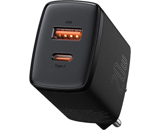 Купить Сетевое зарядное устройство Baseus Compact Quick Charger 20W USB-A/USB-C Black, фото , характеристики, отзывы