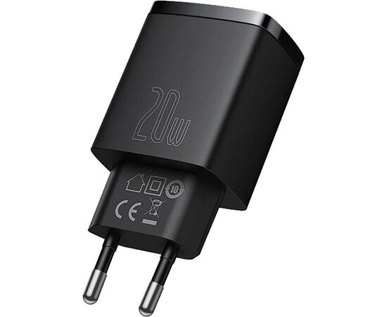 Купить Сетевое зарядное устройство Baseus Compact Quick Charger 20W USB-A/USB-C Black, фото , изображение 2, характеристики, отзывы