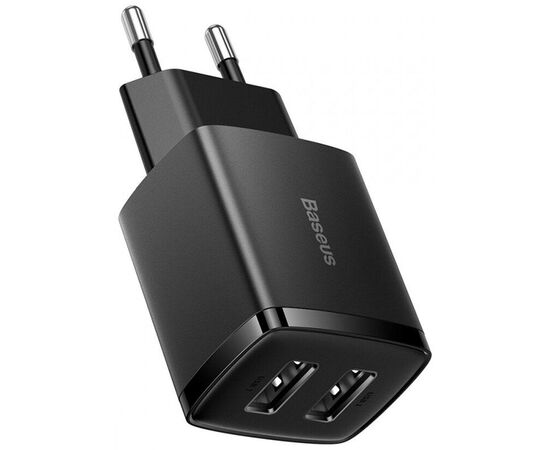 Придбати Сетевое зарядное устройство Baseus Compact Charger 2USB 10.5W EU Black, image , зображення 2, характеристики, відгуки