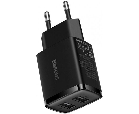 Придбати Сетевое зарядное устройство Baseus Compact Charger 2USB 10.5W EU Black, image , зображення 3, характеристики, відгуки