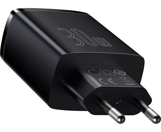 Придбати Сетевое зарядное устройство Baseus Compact Quick Charger 2USB+USB-C 30W EU Black, image , зображення 2, характеристики, відгуки