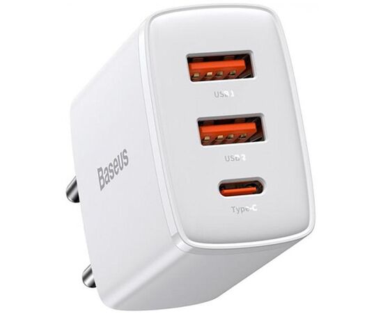 Купить Сетевое зарядное устройство Baseus Compact Quick Charger 2USB+USB-C 30W EU White, фото , изображение 2, характеристики, отзывы