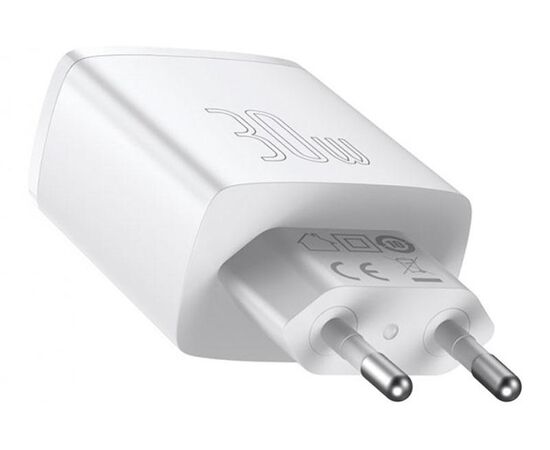 Купить Сетевое зарядное устройство Baseus Compact Quick Charger 2USB+USB-C 30W EU White, фото , изображение 3, характеристики, отзывы