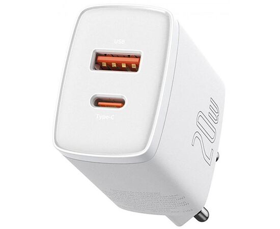 Купить Сетевое зарядное устройство Baseus Compact Quick Charger 20W USB-A/USB-C White, фото , характеристики, отзывы