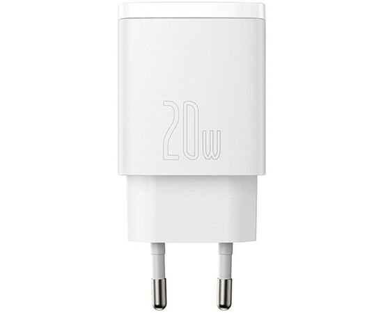 Купить Сетевое зарядное устройство Baseus Compact Quick Charger 20W USB-A/USB-C White, фото , изображение 2, характеристики, отзывы