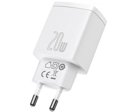 Купить Сетевое зарядное устройство Baseus Compact Quick Charger 20W USB-A/USB-C White, фото , изображение 3, характеристики, отзывы