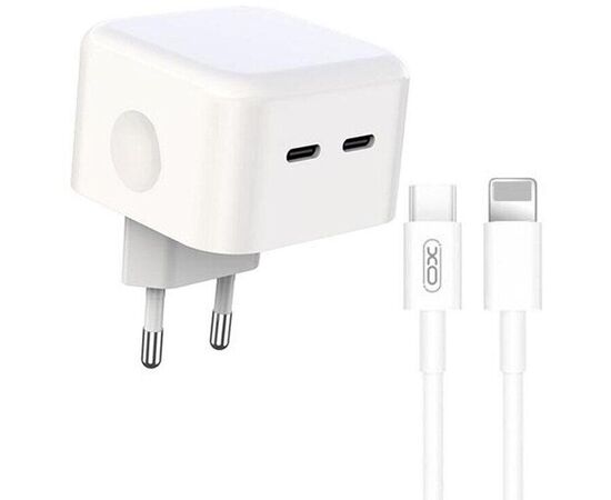 Купить Сетевое зарядное устройство XO QC 3.0 L102 35W/2 USB-C + Lightning NB113 White, фото , характеристики, отзывы