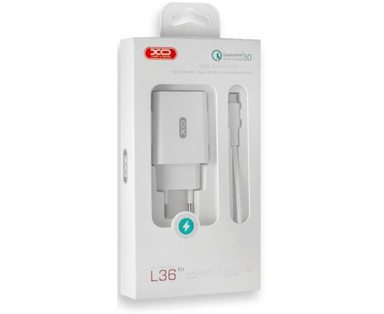 Придбати Сетевое зарядное устройство XO L36 QC 3.0 18W/1USB + MicroUSB Cable White, image , характеристики, відгуки