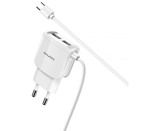 Купить Сетевое зарядное устройство AWEI C5 Travel charger 2USB + Type-C Cable White, фото , характеристики, отзывы