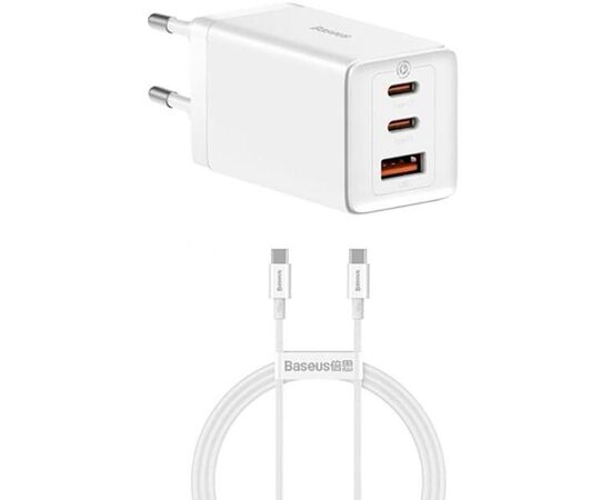 Купить Сетевое зарядное устройство Baseus GaN5 Pro Fast Charger 2C+U 65W White, фото , характеристики, отзывы