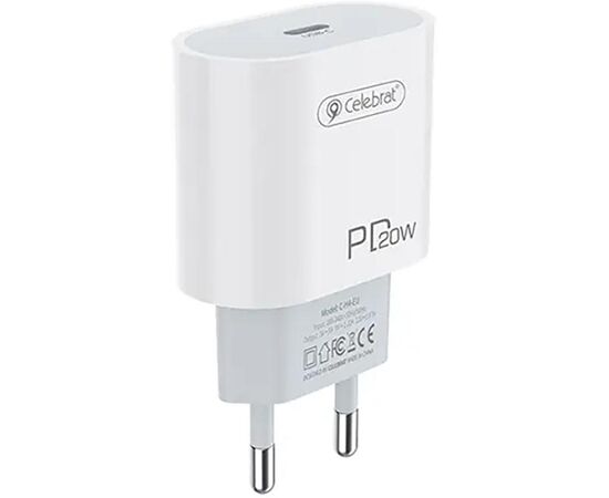 Придбати Сетевое зарядное устройство Celebrat C-H4 Portable Type-C 20W Charger + Type-C Cable White, image , характеристики, відгуки