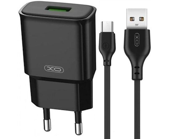 Придбати Сетевое зарядное устройство XO L92D QC3.0 18W 1USB + MicroUSB Cable Black, image , характеристики, відгуки