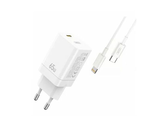 Купить Сетевое зарядное устройство XO CE10 1USB-C PD 65W Charger + Lightning cable White, фото , характеристики, отзывы