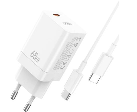 Придбати Сетевое зарядное устройство XO L138 30W GaN nitride (1USB-A+1USB-C) fast charging + Type-C cable White, image , характеристики, відгуки