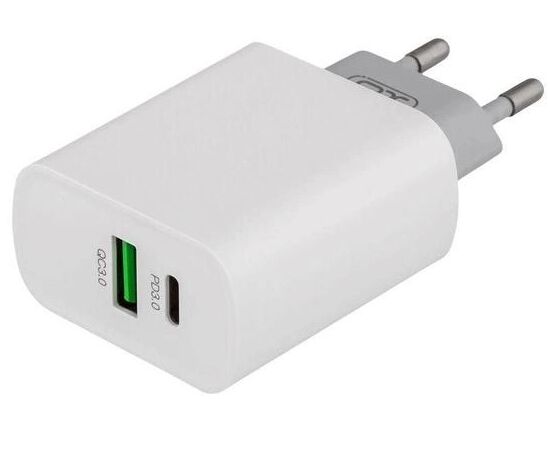 Придбати Сетевое зарядное устройство XO L64 PD Power Adapter 20W/1 USB 1 USB-C + Type-C fast cable White, image , зображення 2, характеристики, відгуки