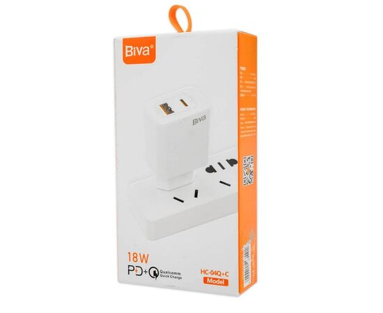 Купить Сетевое зарядное устройство Biva HC-04Q+C 18W USB+Type-C Charger White, фото , изображение 2, характеристики, отзывы